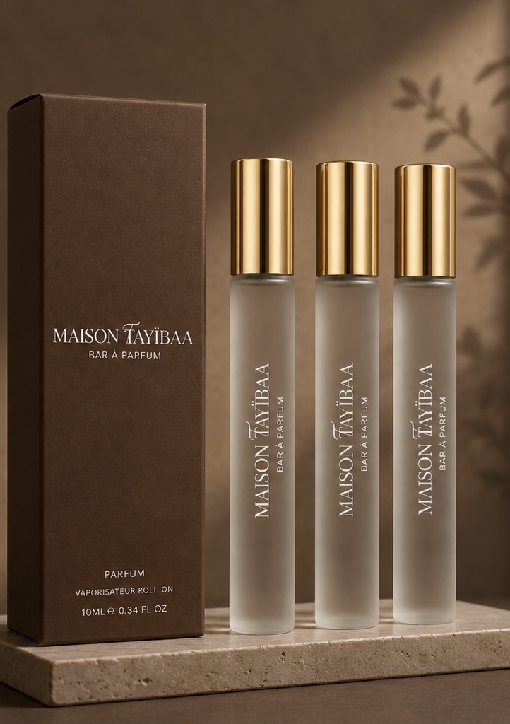 Flacons 10 ml Maison Tayïbaa en verre dépoli et bouchon doré